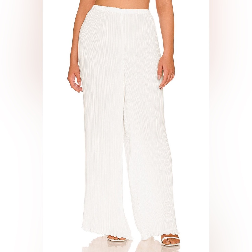 Good American White Pleated Wide-Leg Pants